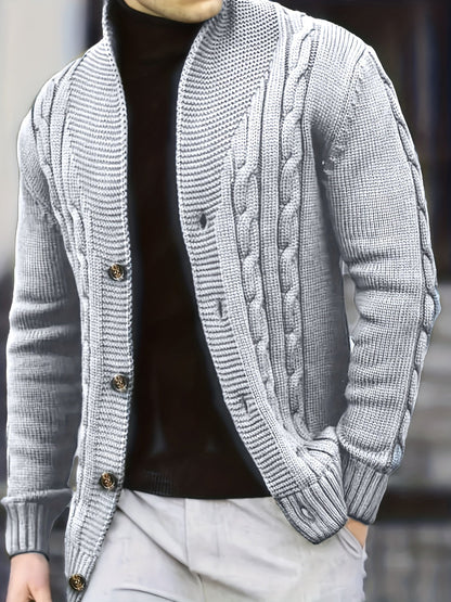 Men's Cable Knit Cardigan with V-Neck for Comfortable and Versatile