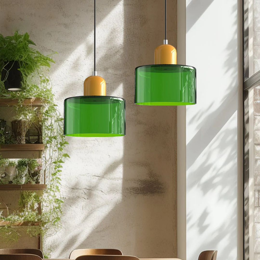 Glass with Retro Pendant Lamp with Shade and Adjustable Cord for a Warm Atmosphere
