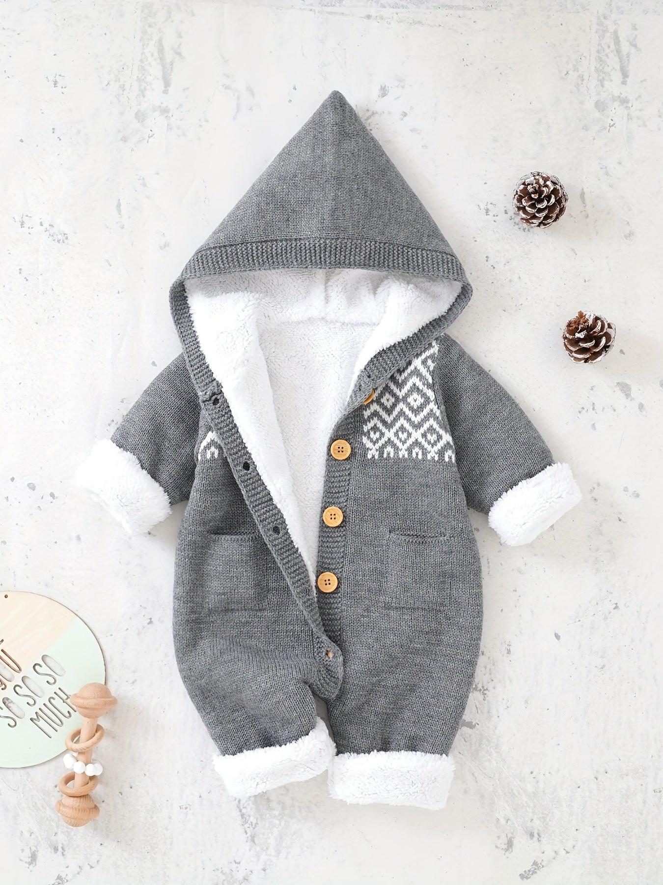 Baby Knitted Jumpsuit with Hood for Warm and Comfortable