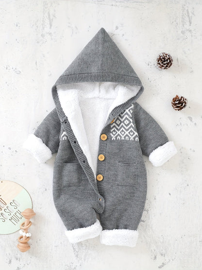 Baby Knitted Jumpsuit with Hood for Warm and Comfortable