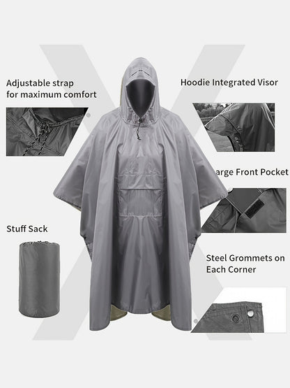 Waterproof 3-in-1 Poncho for Multifunctional and Breathable for Hiking, Camping, and Biking