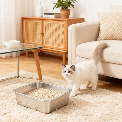 Extra Large Stainless Steel Cat Litter Tray with Low Entry with Durable and Hygienic Design
