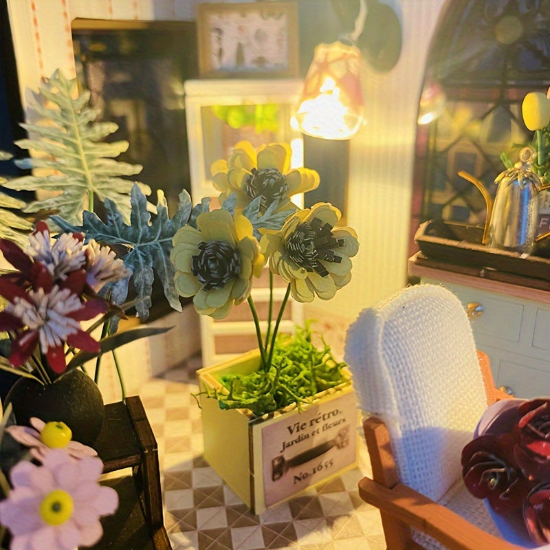 DIY Miniature Greenhouse House with Lighting for Handmade 3D Puzzle for Creative Decoration