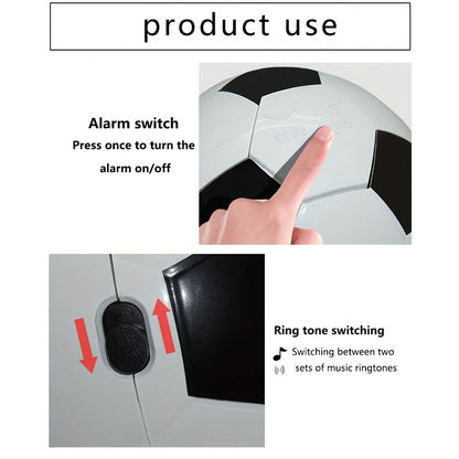 Clock with Creative Football-Shaped Alarm Design with Music and Unique Design for Young and Old