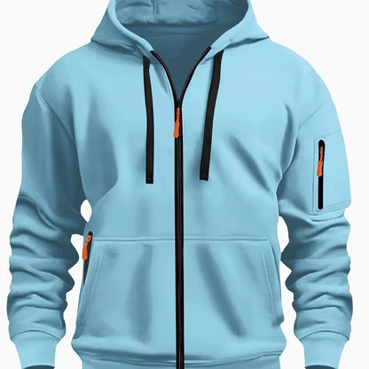 Men's Zip-Up Hoodie with Hood for Casual Outdoor Sweatshirt