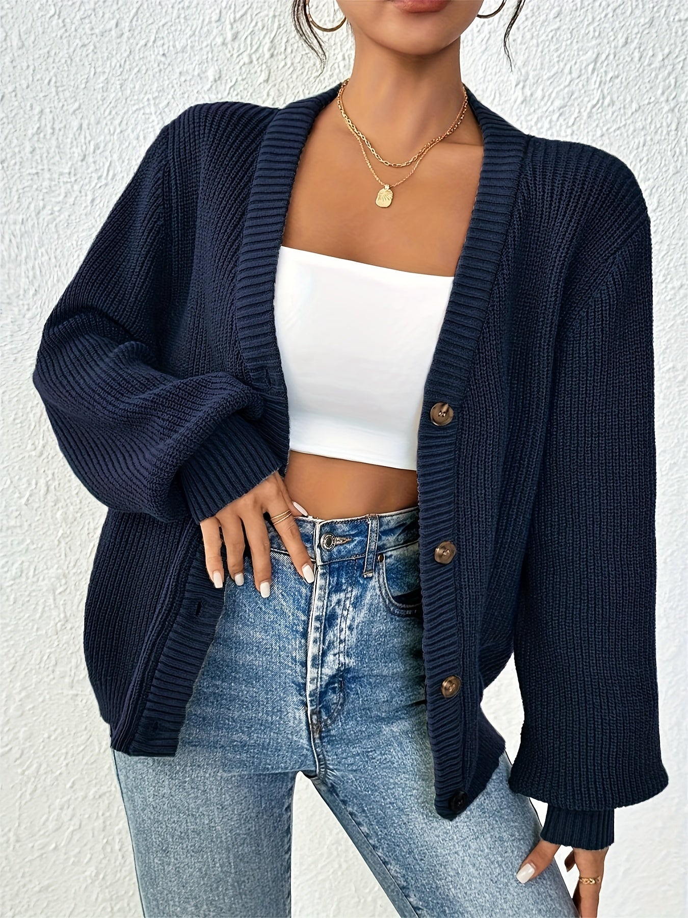 Autonomous Solid Knit Cardigan for Stylish and Warm for Spring and Autumn