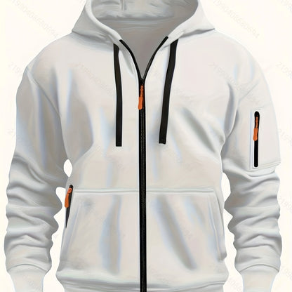 Men's Zip-Up Hoodie with Hood for Casual Outdoor Sweatshirt
