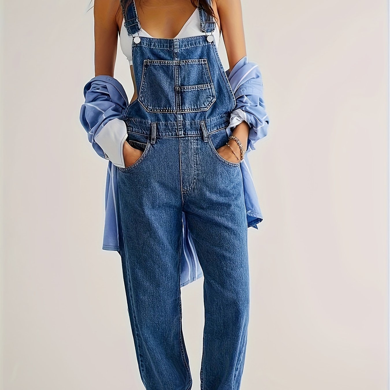 Ladies Denim Dungarees for Casual Overall with Loose Fit