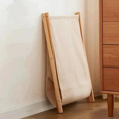 Basket with Foldable Wooden Laundry Fabric Bag for Stylish Laundry Storage