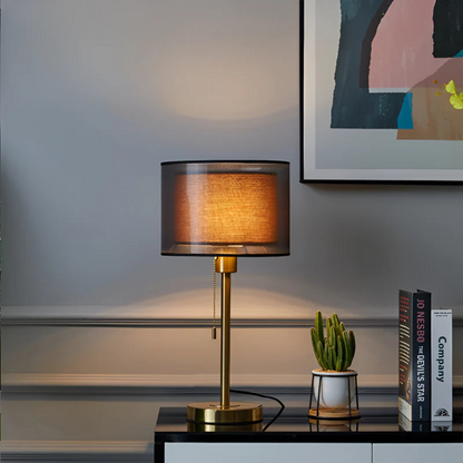 Table Lamp with Vintage Double Fabric Shade for Warm Ambient Light LED