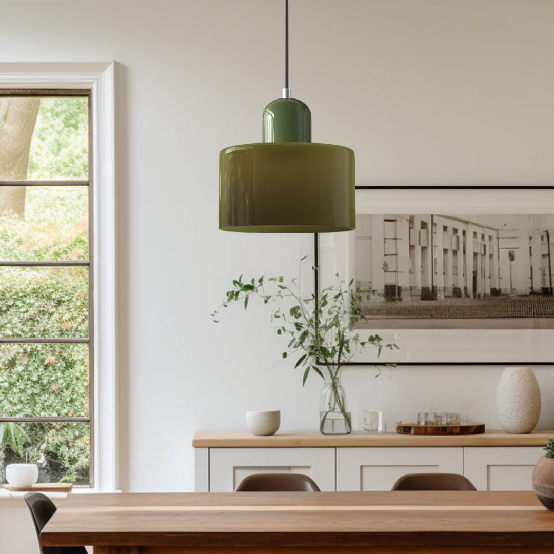 Glass with Retro Pendant Lamp with Shade and Adjustable Cord for a Warm Atmosphere
