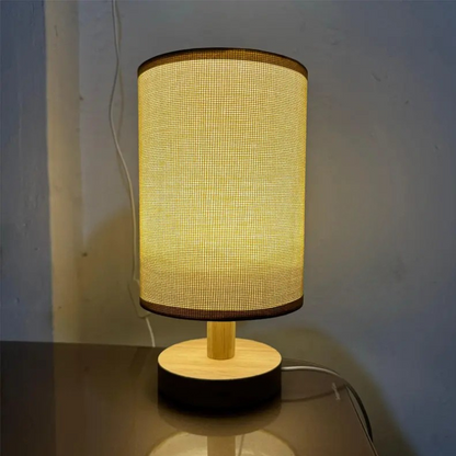 Minimalist Table Lamp with Wooden Base and Fabric Shade for Atmospheric Light