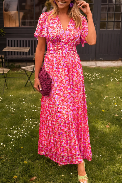 Maxi Dress with V Neck and Floral Print for an Elegant Summer Look