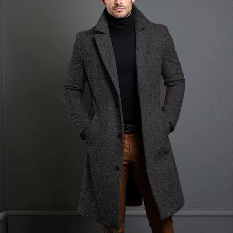 Men's Long Overcoat with Lapels for Timeless and Refined