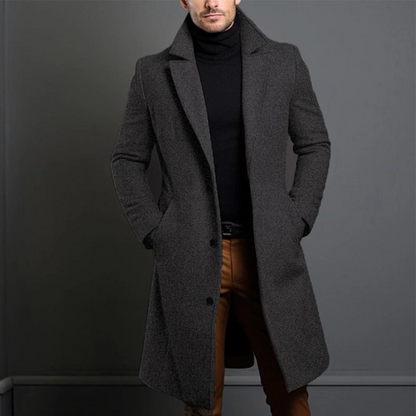 Men's Long Overcoat with Lapels for Timeless and Refined