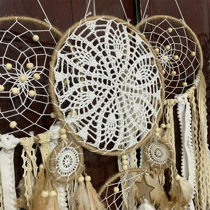 Bohemian Dreamcatcher Wall Decor with Moon Motif and Feathers for Atmospheric Interior Styling