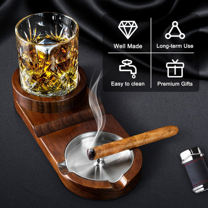 Whiskey Glass with Creative Cigar Ashtray and Tray