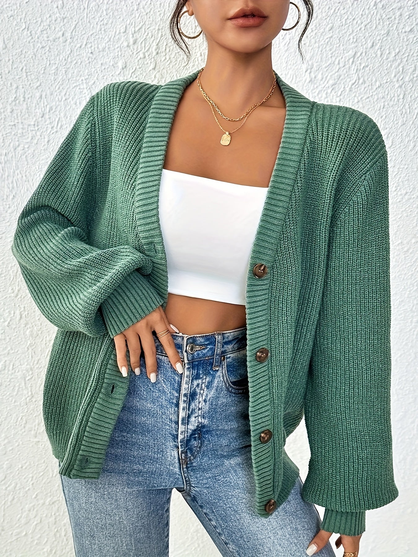 Autonomous Solid Knit Cardigan for Stylish and Warm for Spring and Autumn