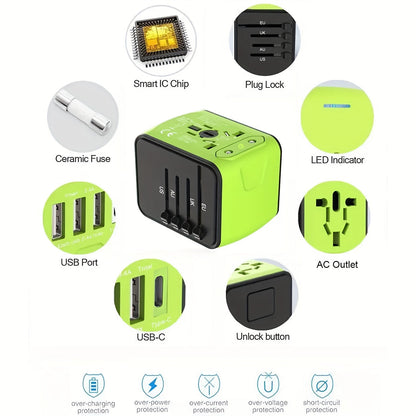 Travel Adapter with 4 USB Ports and Type-C for Global Charger
