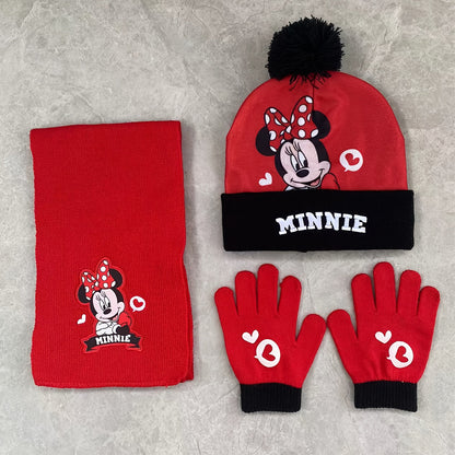 Set with Winter Design for Kids for Beanie, Gloves, and Scarf Set with Cartoon Characters