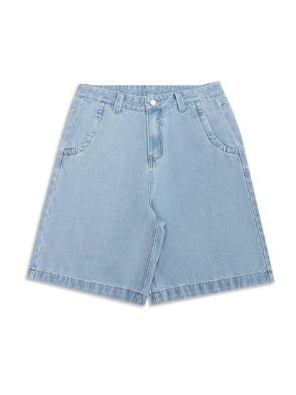 Casual Bermuda Denim Shorts for Loose Fit with Stylish Floral Embroidery