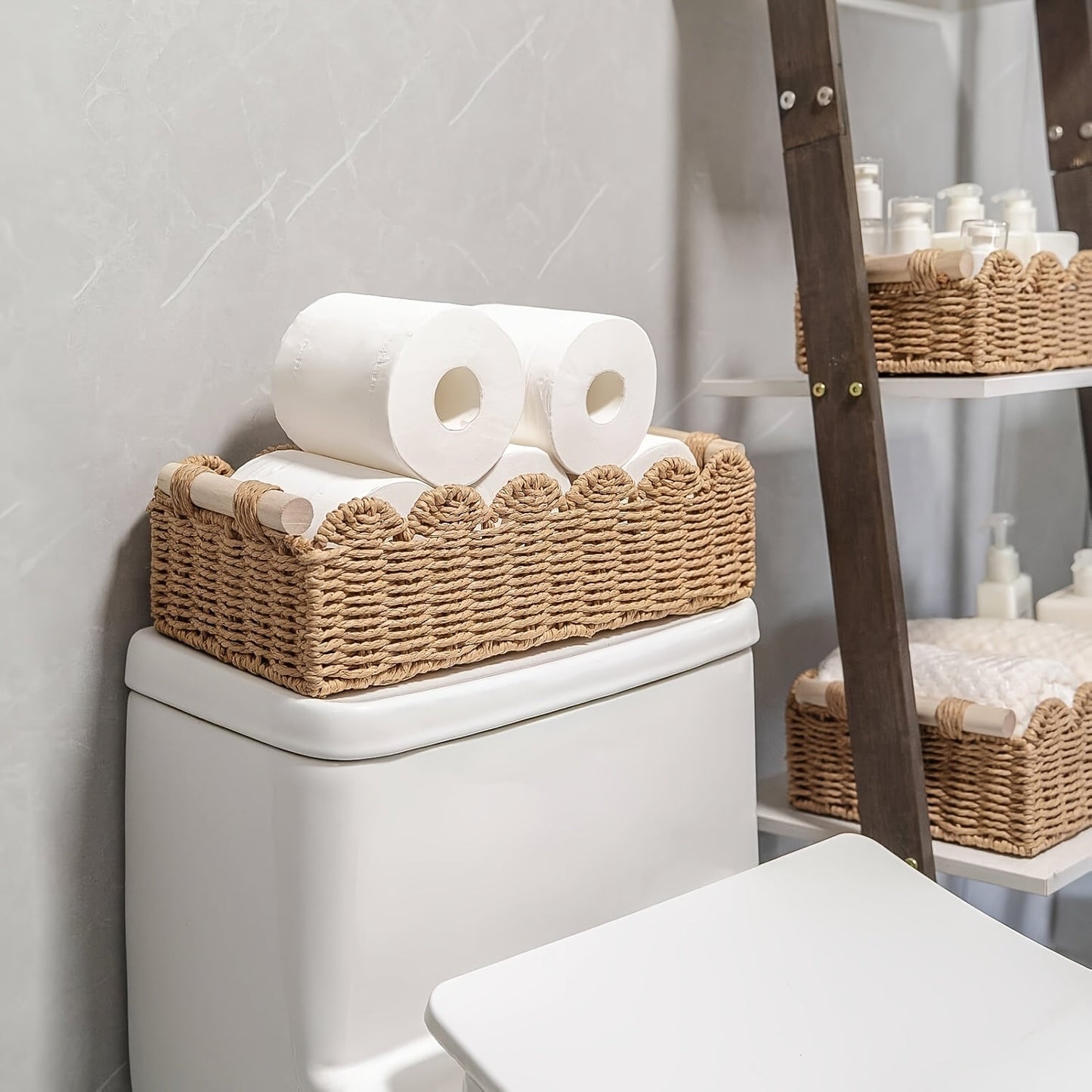 Storage Basket with Boho Woven Fan Edge for Decorative and Practical for Any Interior