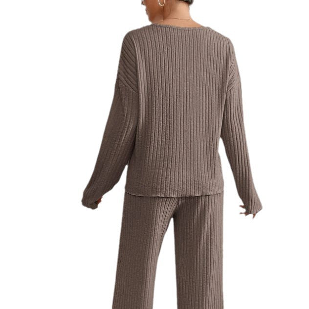 Set with Ladies Knitted Loungewear Two-Piece Soft Texture and Comfort