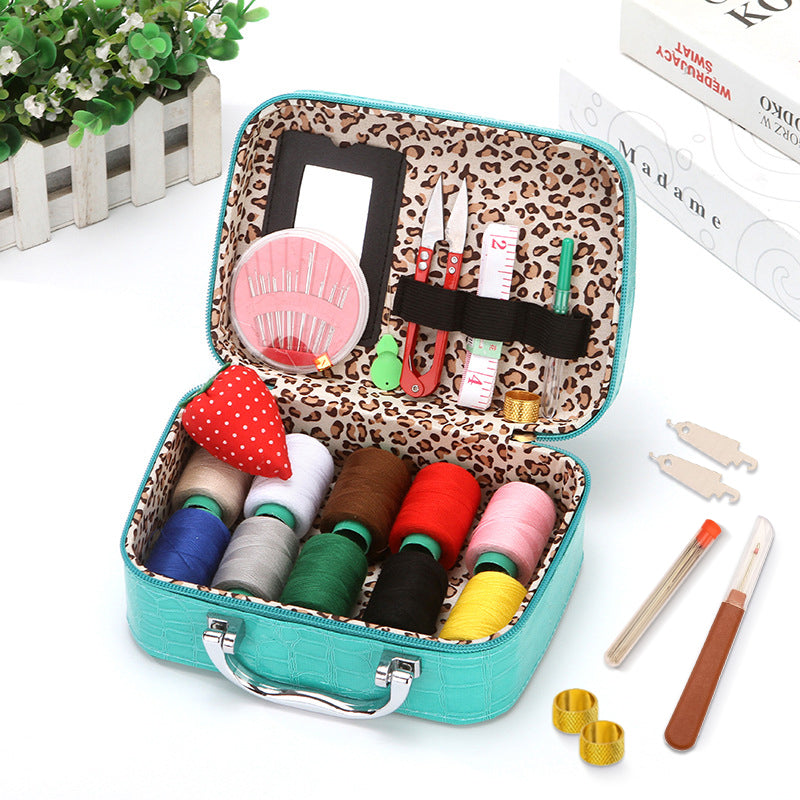 Case Complete Portable Sewing Kit in Faux Leather for Compact and Practical