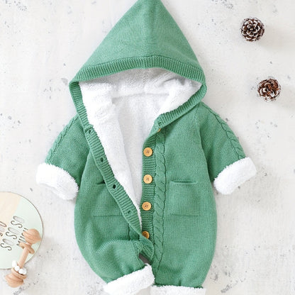 Baby Knitted Jumpsuit with Hood for Warm and Comfortable