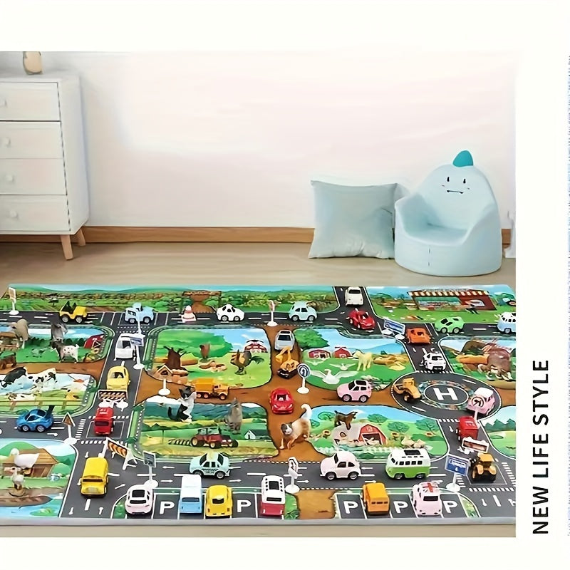 Mat with Interactive Play Adventure for Explore Farm and Traffic with Toys