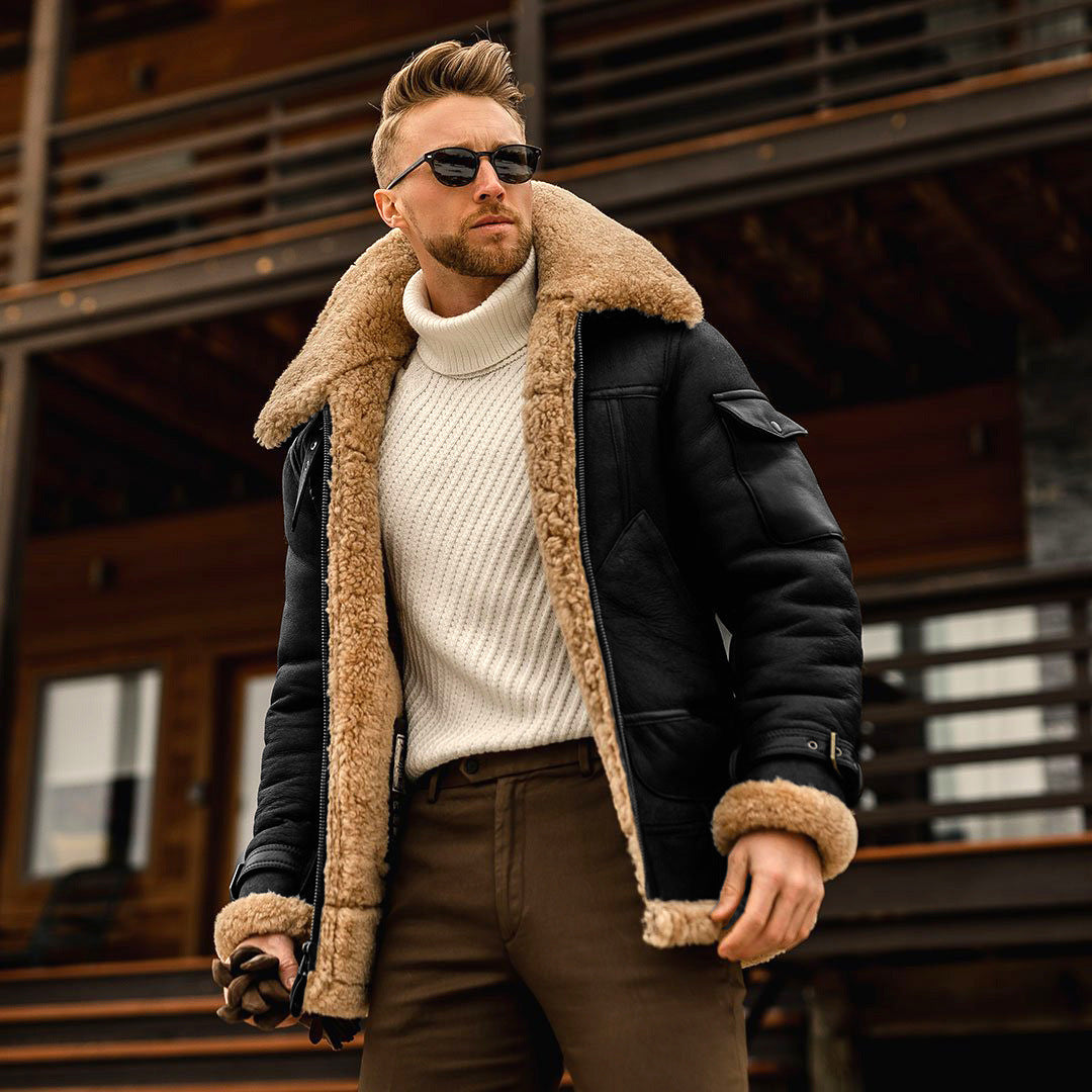 Shearling Aviator Jacket for Men with Warm Comfort and Timeless Style