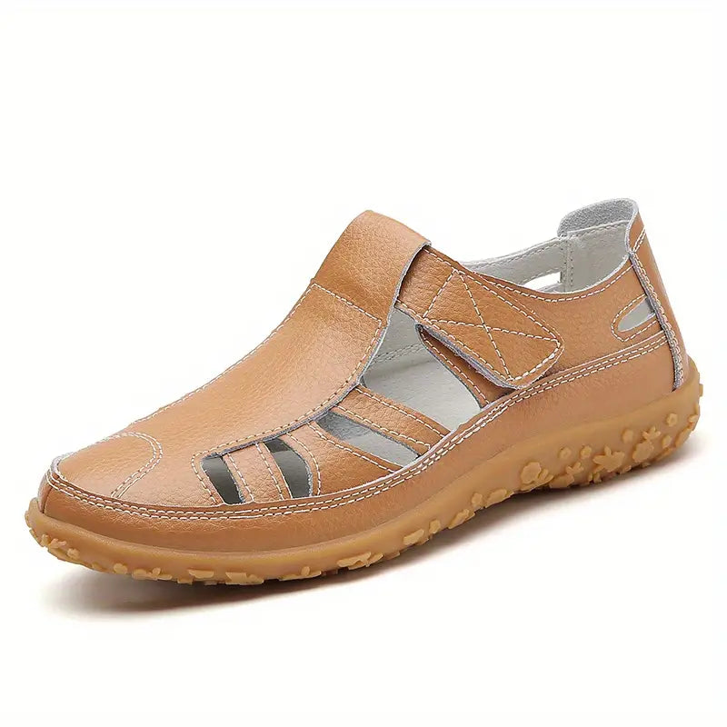 Leather Sandals for Women with Velcro and Comfort Sole