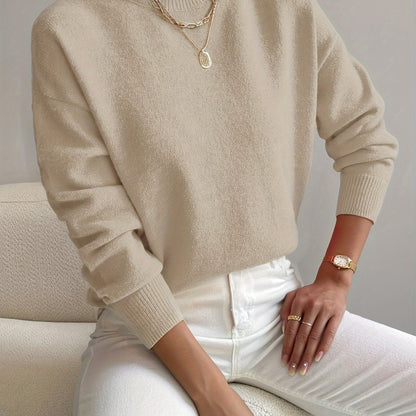 Ladies' Knitted Jumper with a High Neck and Long Sleeves for Autumn Winter
