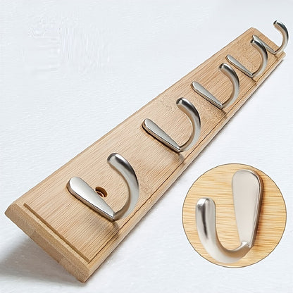 Hooks Bamboo Wall Coat Rack with Metal for Space-Saving Coat Rack Without Drilling