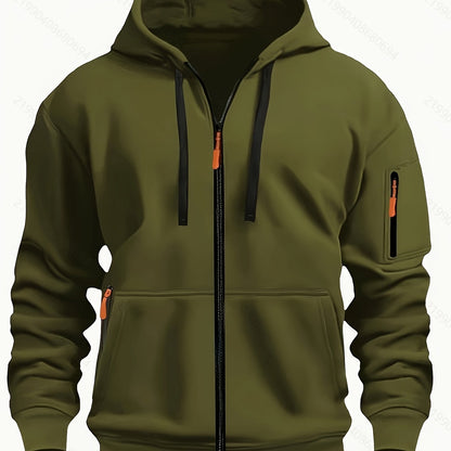 Men's Zip-Up Hoodie with Hood for Casual Outdoor Sweatshirt