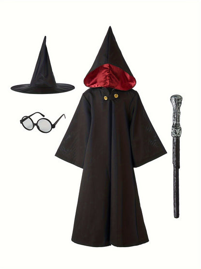 Harry Potter Wizard Costume for Children for Complete with Hat, Wand, and Glasses