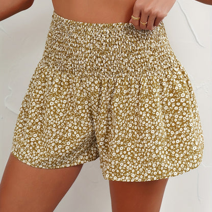 Lightweight Ladies' Summer Shorts with Floral Print and Comfortable Elastic Waist