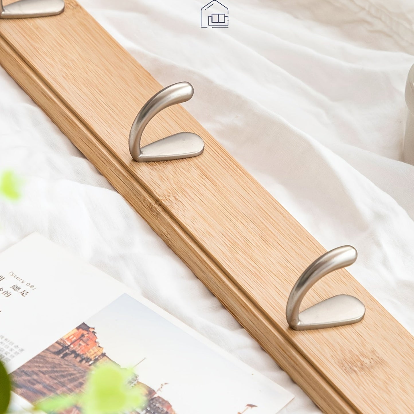 Hooks Bamboo Wall Coat Rack with Metal for Space-Saving Coat Rack Without Drilling