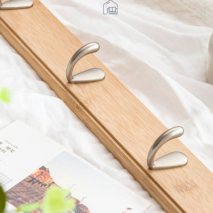 Hooks Bamboo Wall Coat Rack with Metal for Space-Saving Coat Rack Without Drilling