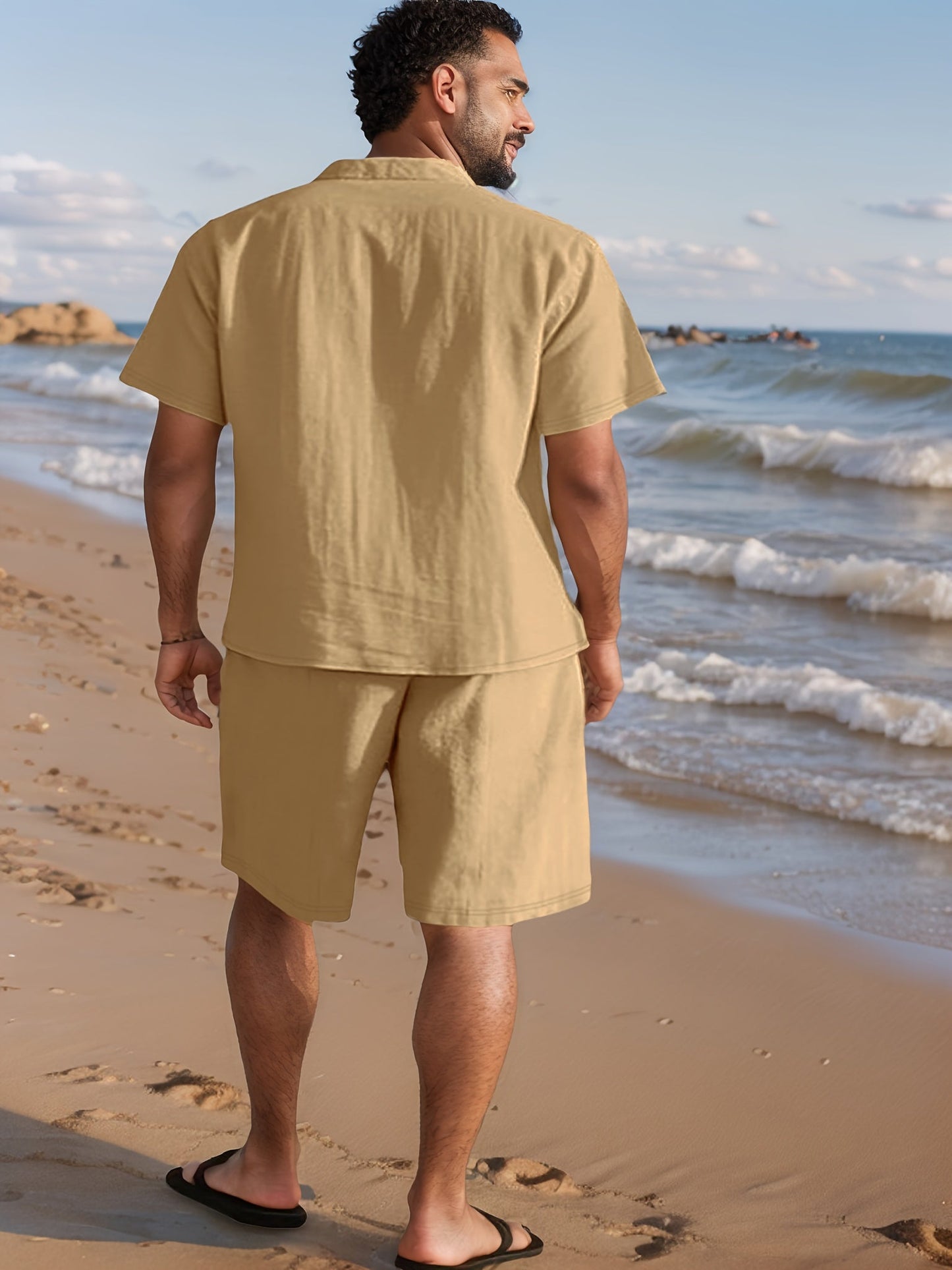 Set with Linen Summer Design for Men with Short Sleeve Shirt and Comfortable Shorts