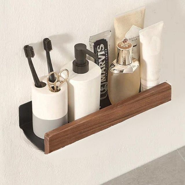 Organiser with Wooden Bathroom Without Drilling with Practical and Natural Design