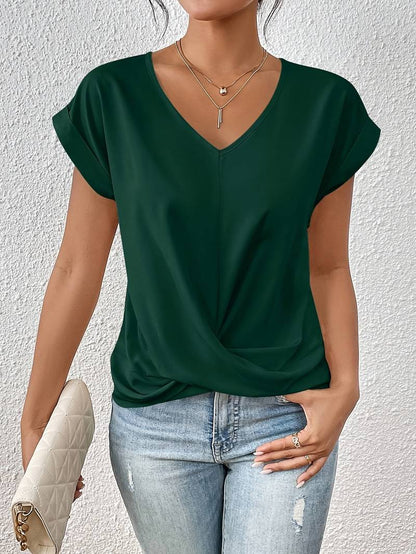 Elegant Women's T-Shirt with V-Neck and Flattering Wrap
