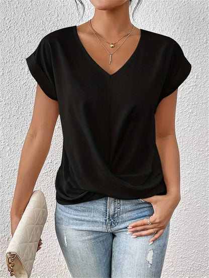 Elegant Women's T-Shirt with V-Neck and Flattering Wrap