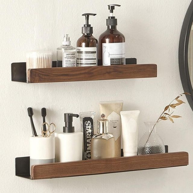 Organiser with Wooden Bathroom Without Drilling with Practical and Natural Design