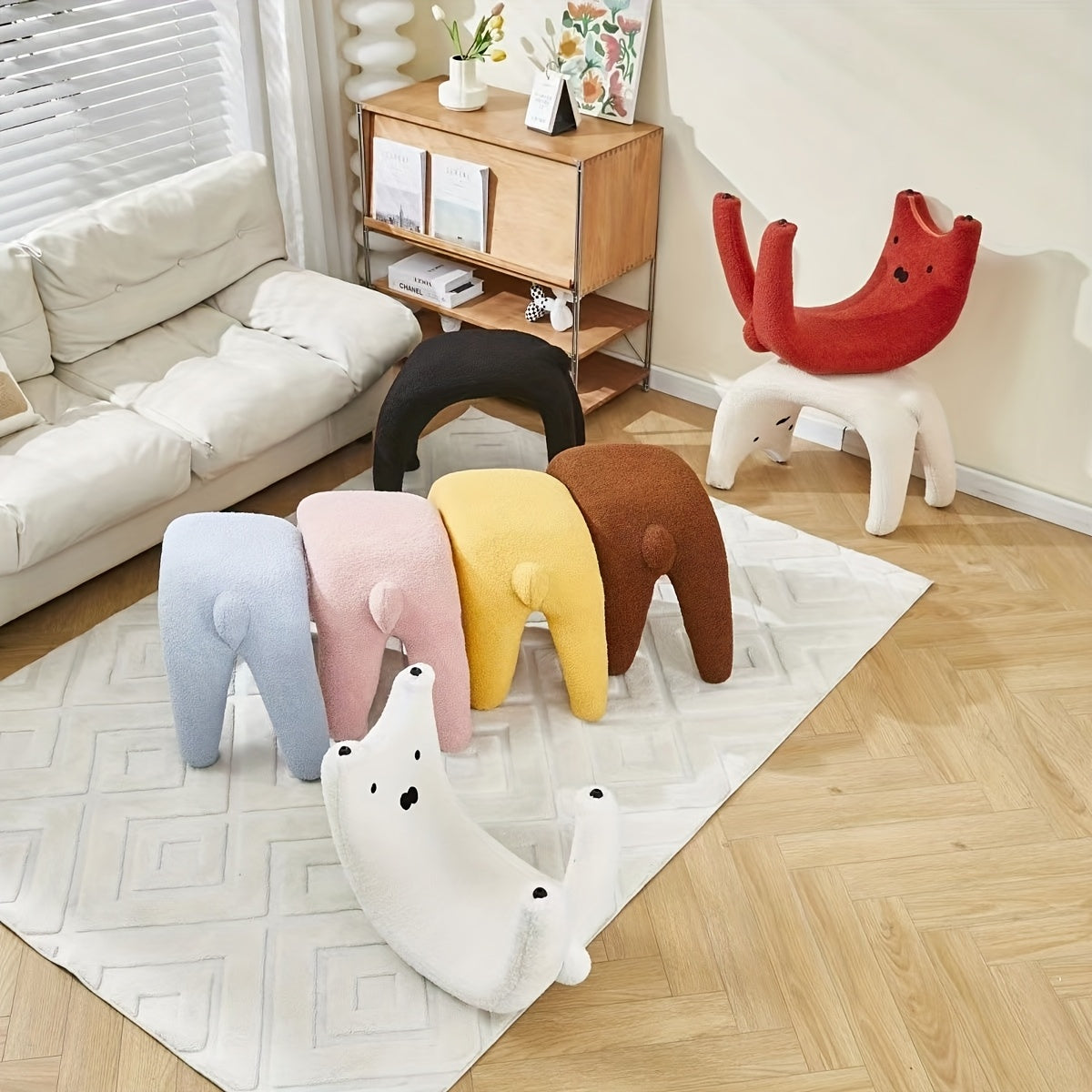 Cat-Shaped Plush Pouf with Cozy and Functional Design