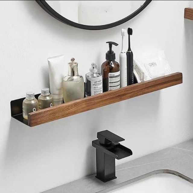 Organiser with Wooden Bathroom Without Drilling with Practical and Natural Design