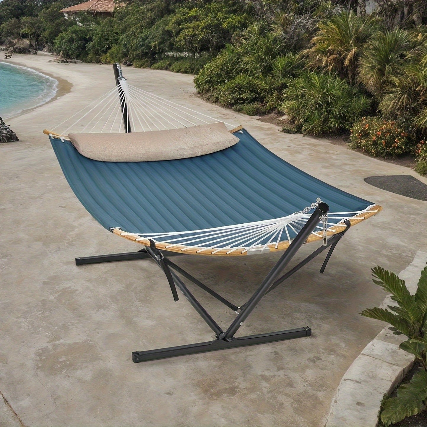 Stand Padded Hammock with for Comfortable Bamboo Spreader and Cushion