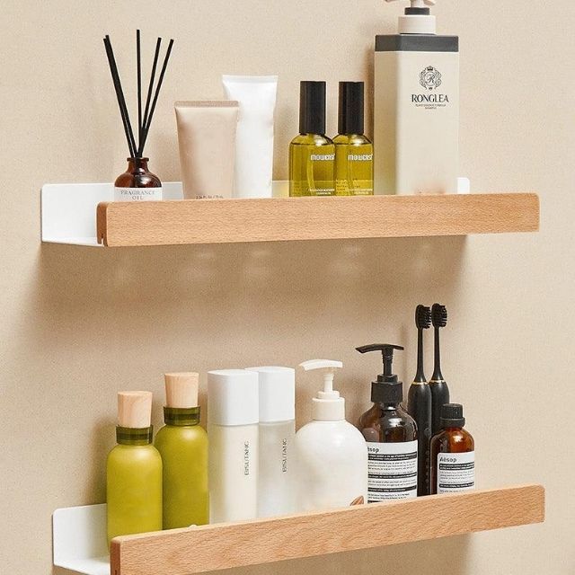 Organiser with Wooden Bathroom Without Drilling with Practical and Natural Design