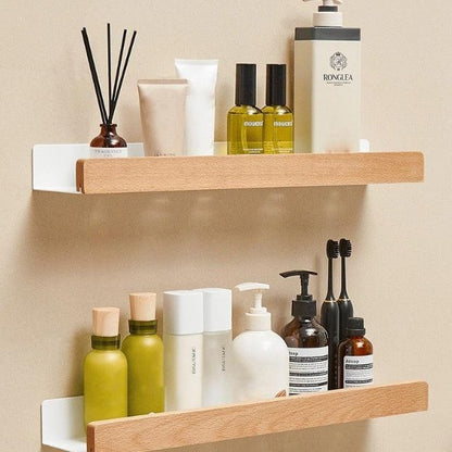 Organiser with Wooden Bathroom Without Drilling with Practical and Natural Design