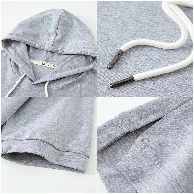 Ladies' Short-Sleeve Hoodie Made from Breathable Cotton Blend with a Boxy Fit